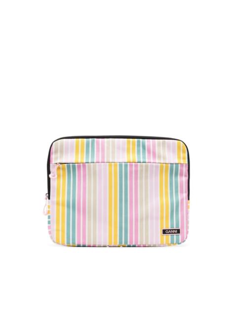 GANNI striped zip-around laptop bag