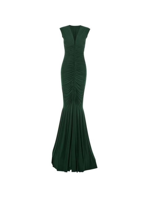 NORMA KAMALI V-neck ruched gown