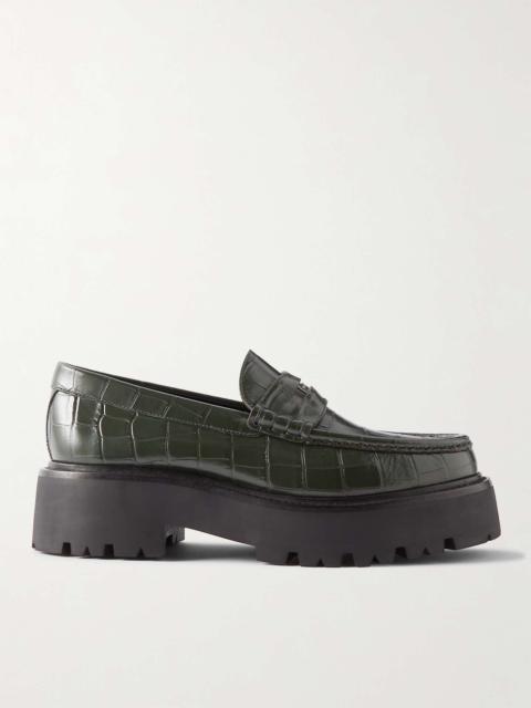 CELINE Exaggerated-Sole Croc-Effect Leather Loafers