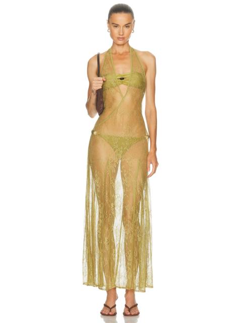 ADRIANA DEGREAS Lace Bare-back Maxi Dress