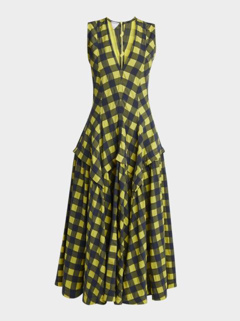 Bottega Veneta Macro Gingham 3D Cotton Maxi Dress