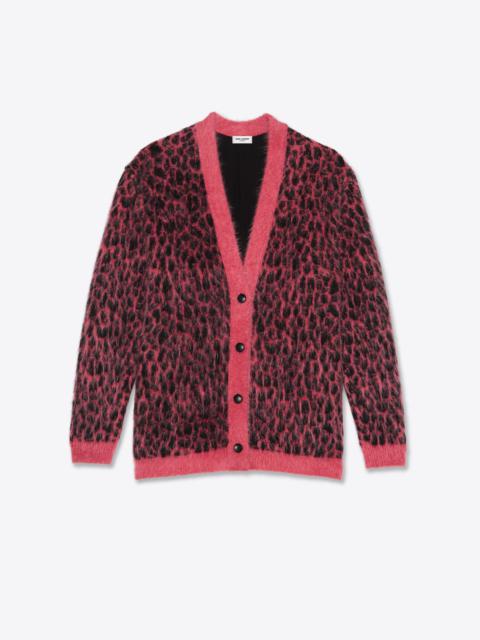SAINT LAURENT oversized knitted cardigan in brushed wool and mohair leopard-print jacquard