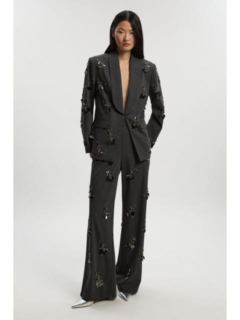 KAREN MILLEN Cluster Sequin & Crystal Embellished Tailored Wide Leg Trouser