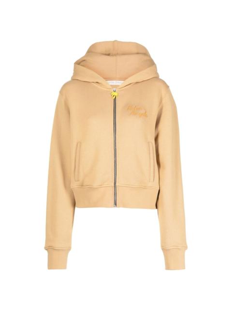 embroidered-logo zip-up hoodie