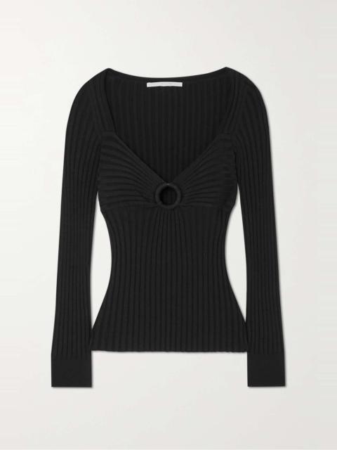 Cutout ribbed-knit sweater