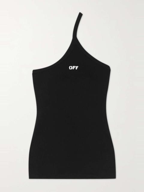 Off-White One-shoulder printed ribbed stretch-cotton jersey tank