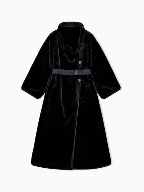 EMPORIO ARMANI FAUX FUR DOWN COAT WITH HIGH COLLAR AND WAIST BELT