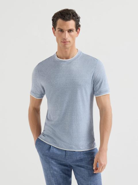 Brunello Cucinelli Linen and cotton jersey crew neck T-shirt with faux-layering
