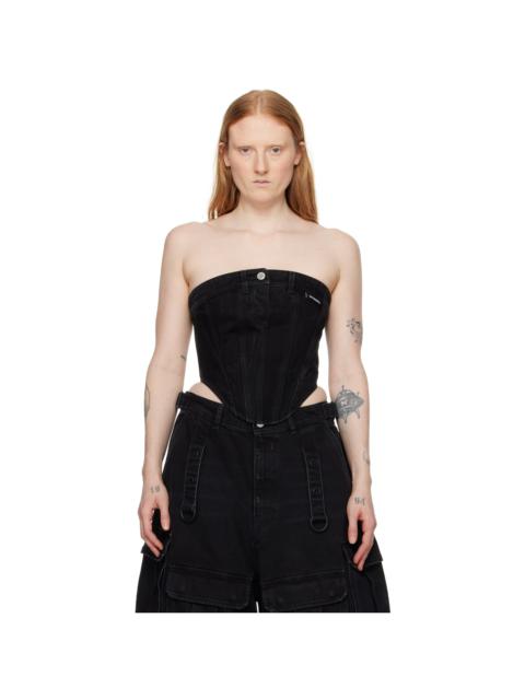 Black Paneled Denim Tank Top