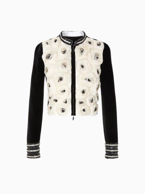 GIORGIO ARMANI Short velvet jacket with embroidered roses