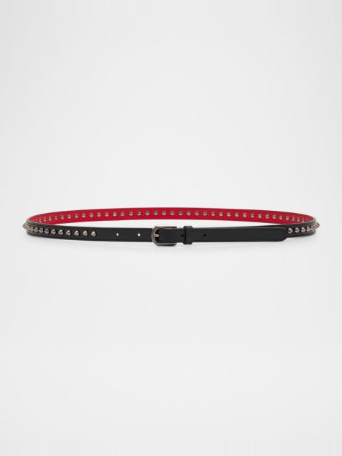 Christian Louboutin Cabata Paris Spike Skinny Belt in Calf Leather