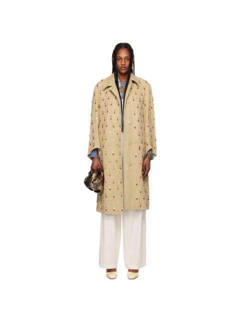 Dries Van Noten Beige Embellished Trench Coat