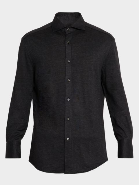 Brunello Cucinelli Men's Linen and Cotton Heathered Sport Shirt