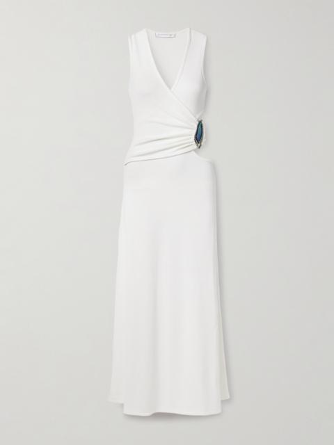 CHRISTOPHER ESBER Moodstone Embellished Wrap-effect Cutout Ribbed Stretch-jersey Maxi Dress