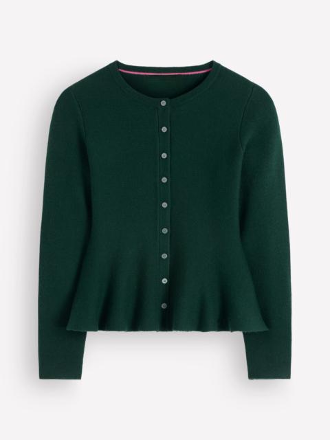 BODEN Fitted Wool Peplum Cardigan-Sea moss