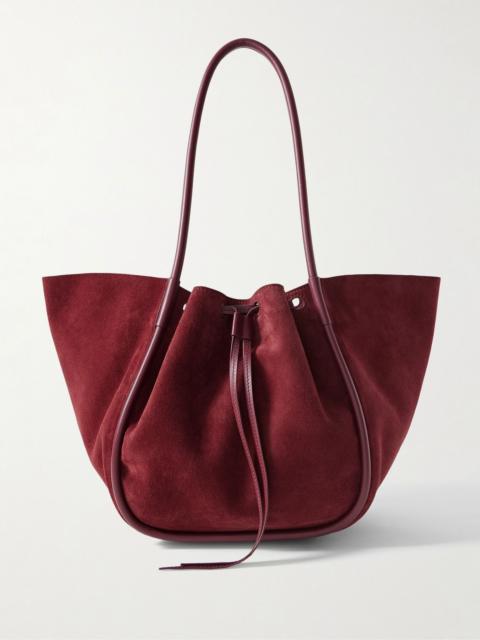 Proenza Schouler Large leather-trimmed ruched suede tote Burgundy