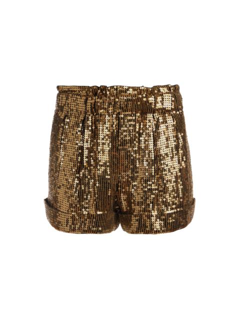 Alice + Olivia REAGAN SEQUIN EMBELLISHED PAPERBAG CUFFED SHORT