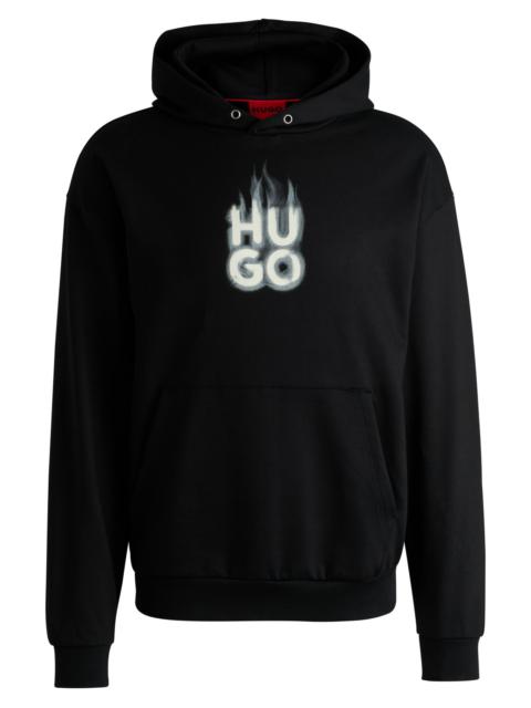 HUGO COTTON-TERRY HOODIE WITH STACKED SMOKE LOGO PRINT