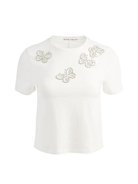Alice + Olivia CINDY EMBELLISHED CUTOUT TEE