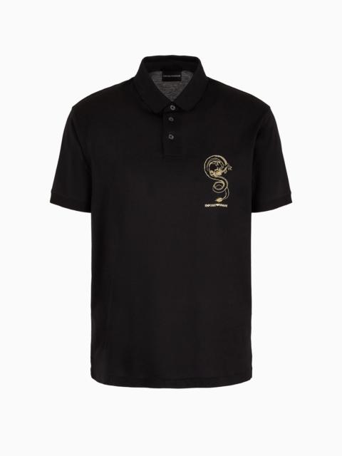 Armani Sustainability Values Lyocell-blend jersey polo shirt with dragon embroidery