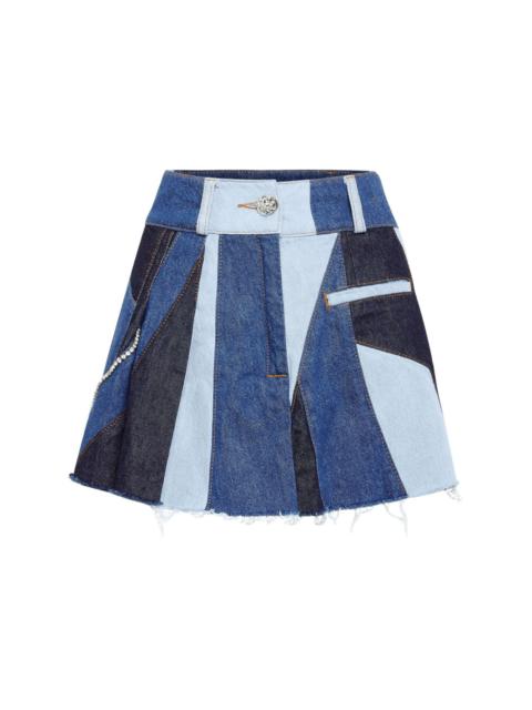patchwork denim mini skirt