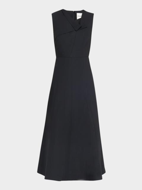 ROLAND MOURET Drape Cotton Poplin Midi Dress