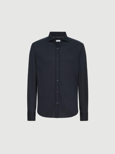 Brunello Cucinelli Silk and cotton lightweight jersey shirt with spead collar