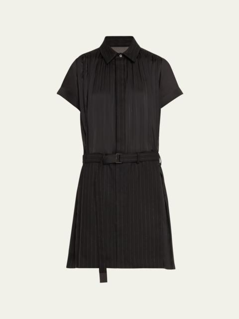 Short Belted Wool Pleated Shirt Dress