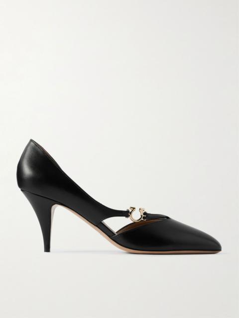 FERRAGAMO Moreen embellished leather pumps Black