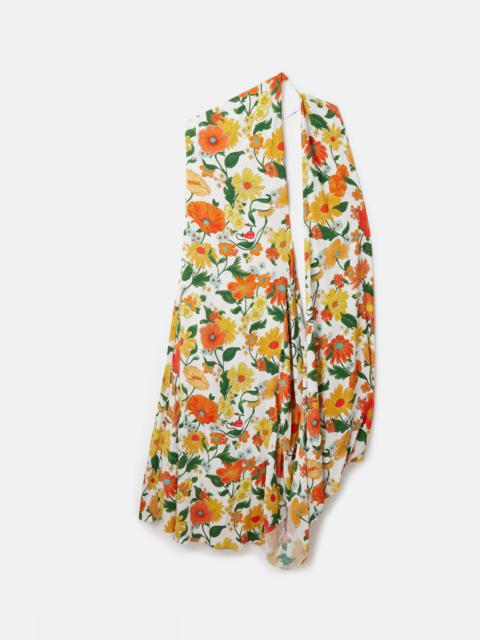 Lady Garden Print One-Shoulder Cape Gown