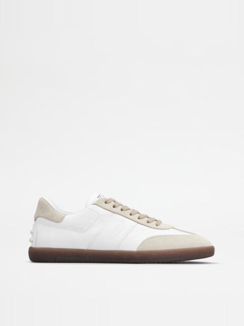 TOD'S TABS SNEAKERS IN SMOOTH LEATHER AND SUEDE - BEIGE, WHITE