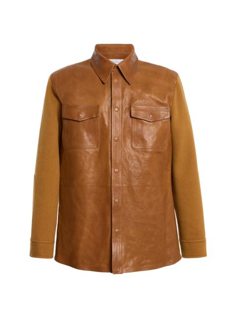 GABRIELA HEARST Lucas Overshirt in Cognac Vachetta Leather & Double-face Recycled Cashmere