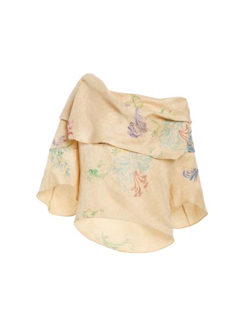 ROSIE ASSOULIN Floral Off-The-Shoulder Linen Top