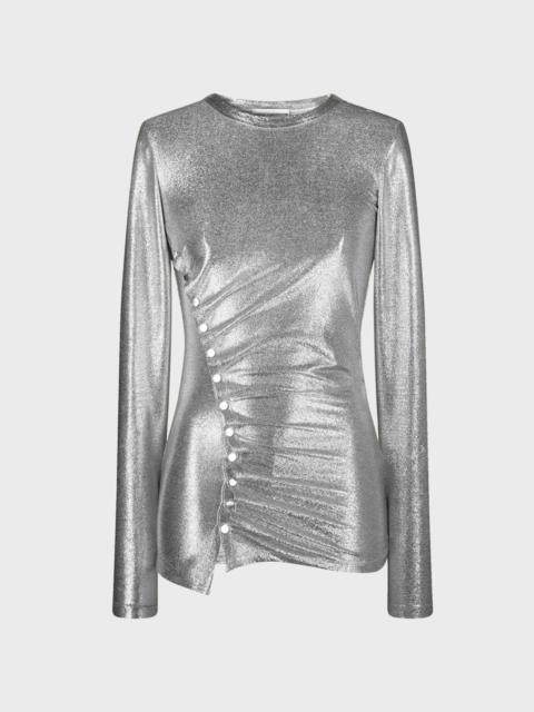 rabanne SILVER DRAPÉ PRESSION TOP IN LUREX