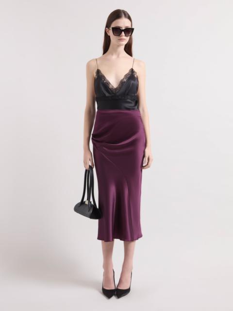 NINA RICCI Burgundy Asymmetrical Satin Skirt