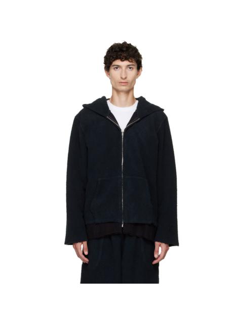 LES TIEN Black Heavyweight Raw Zip Hoodie