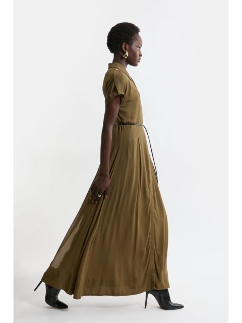 KAREN MILLEN Pleated Woven Viscose Maxi Shirt Dress