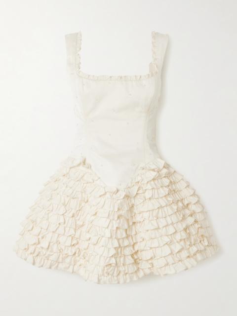 CLIO PEPPIATT Ballerina Faux Pearl-embellished Ruffled Taffeta Mini Dress