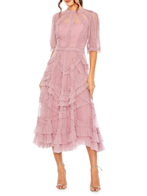 MAC DUGGAL Women's High-Neck Gathered Tulle Midi-Dress - Antique Rose