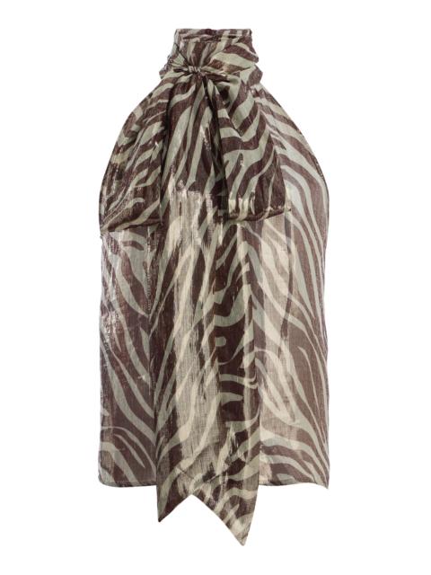 FRANÇOISE Susan Zebra-Print Silk-Blend Halter Top