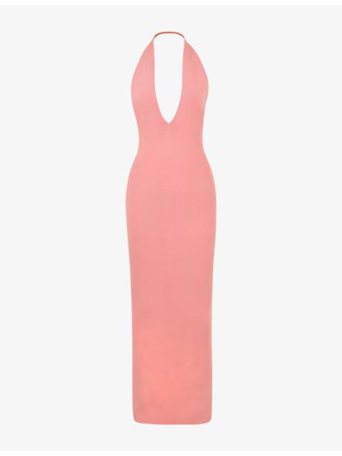 House of CB Camelia plunge-neck leg-split stretch-jersey maxi dress