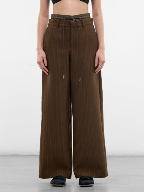 sacai Brown Pinstripe Matelassé Layered Pants