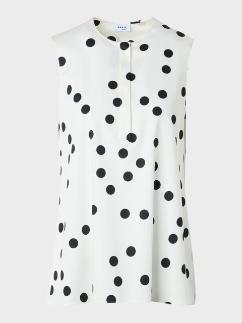 AKRIS Polka-Dot Cotton Sleeveless Tunic Blouse