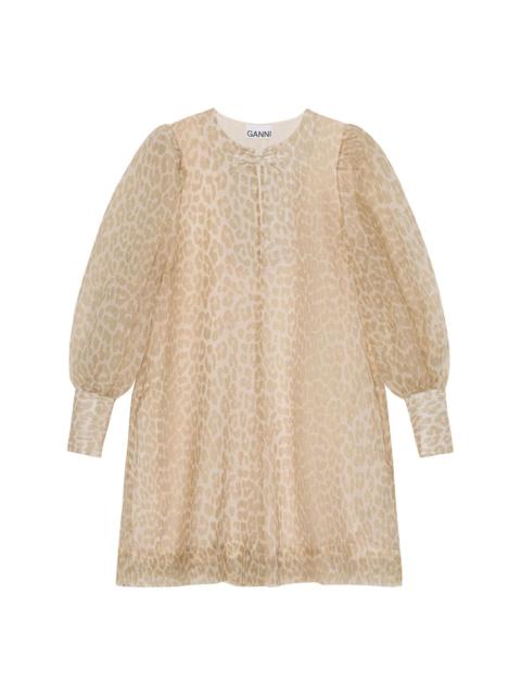 GANNI leopard-print organza A-line dress