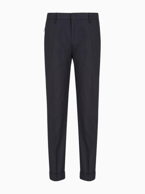 EMPORIO ARMANI Micro-textured chinos with turn-ups