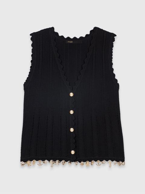 maje Gold-embellished knit cardigan