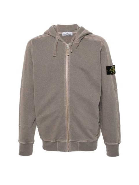 Compass-badge zipped hoodie