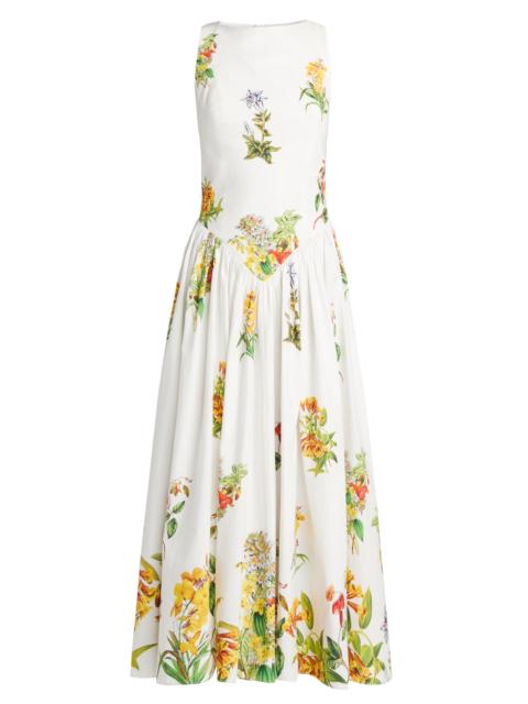 HEMANT & NANDITA Women's Botanical Print Stretch-Cotton Midi-Dress - White
