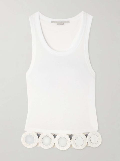 Embellished crochet-trimmed Lyocell and cotton-blend tank