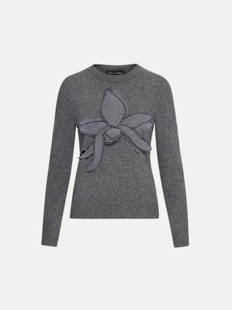 Oscar de la Renta ORCHID EMBROIDERED PULLOVER